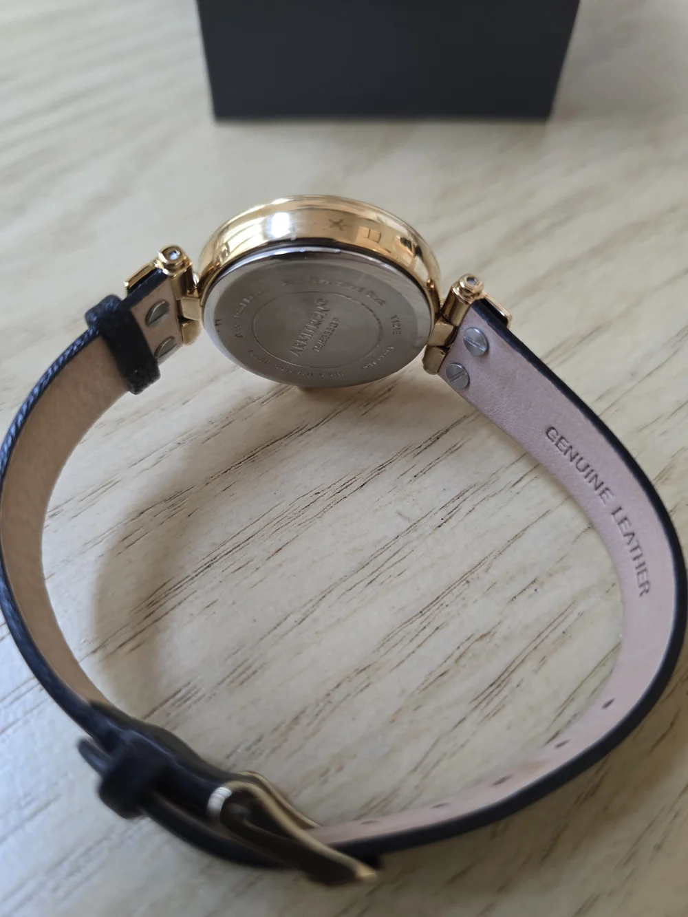 Armitron Gold-Tone Black Dial Leather Strap Watch